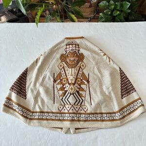 002 - WOMENS VINTAGE 70s JC PENNY SWEATER AZTEC NATIVE CAPE KNIT PONCHO